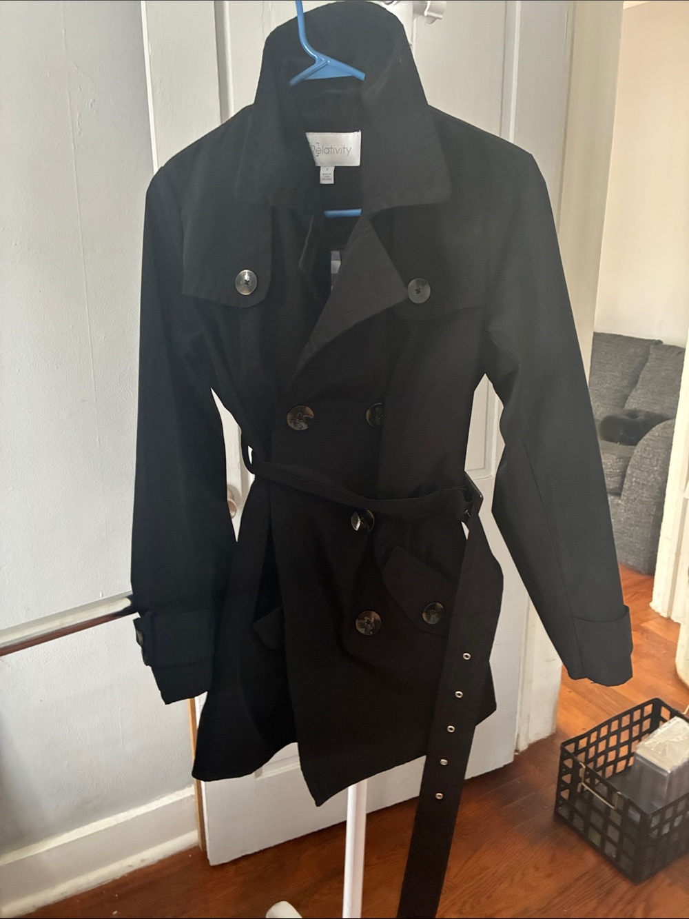Relativity Black Double-Breasted Trench Coat